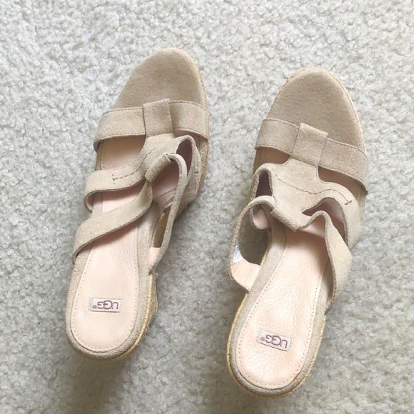 UGG Tan Suede Tawnie Sandals Minimalist Slip-On Open Toe Design - Picture 1 of 10